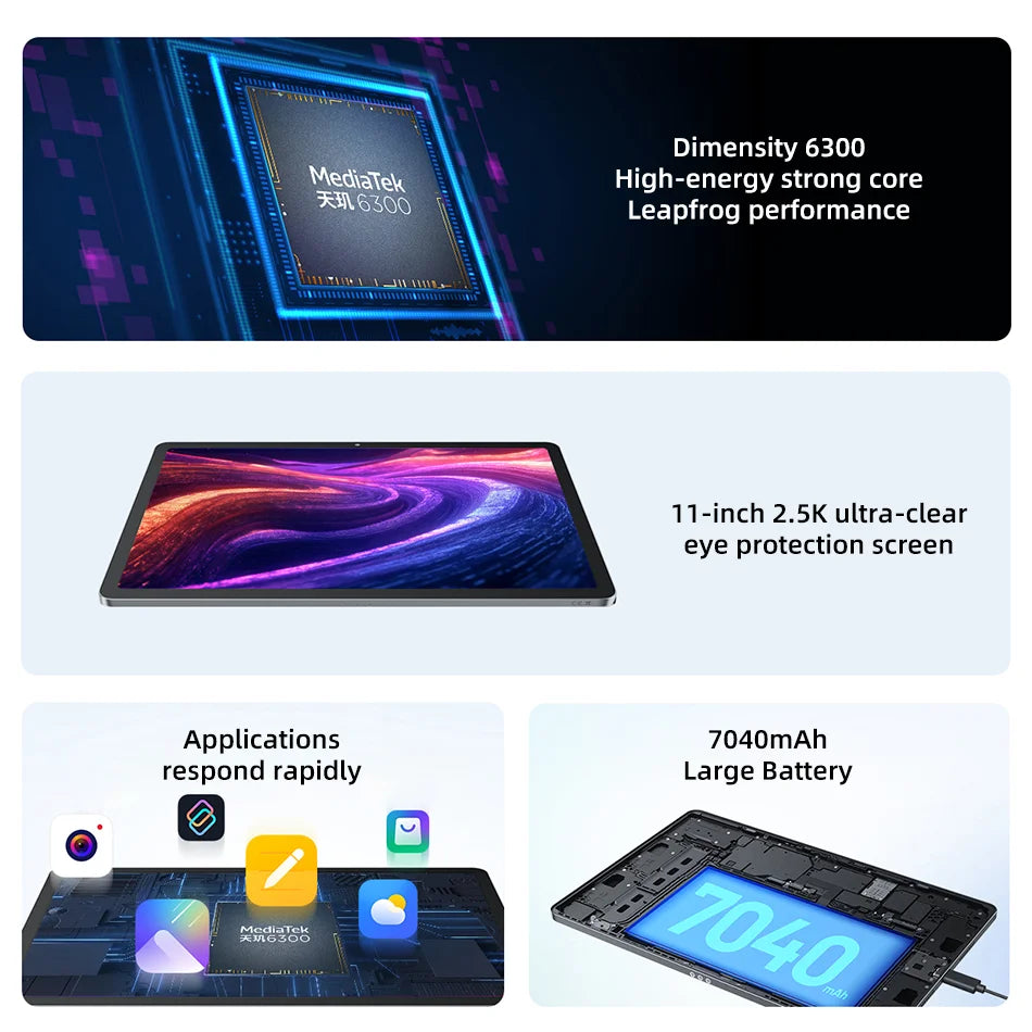 Global ROM Lenovo Idea Tab 11 inch 2.5K Screen MTK Dimensity 6300 128GB ROM 7040mAh 2560x1600 Android Xiaoxin Pad 11 Tablet