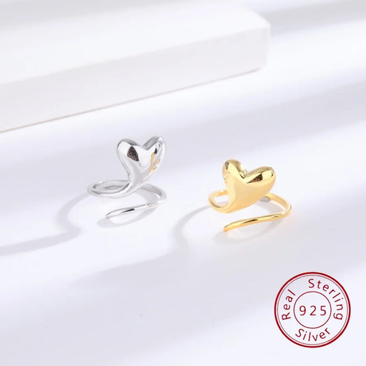 S925 Sterling Silver Fashion Heart Ring for Women Minimalist Design European & American Light Luxury Style Adjustable Jewelry