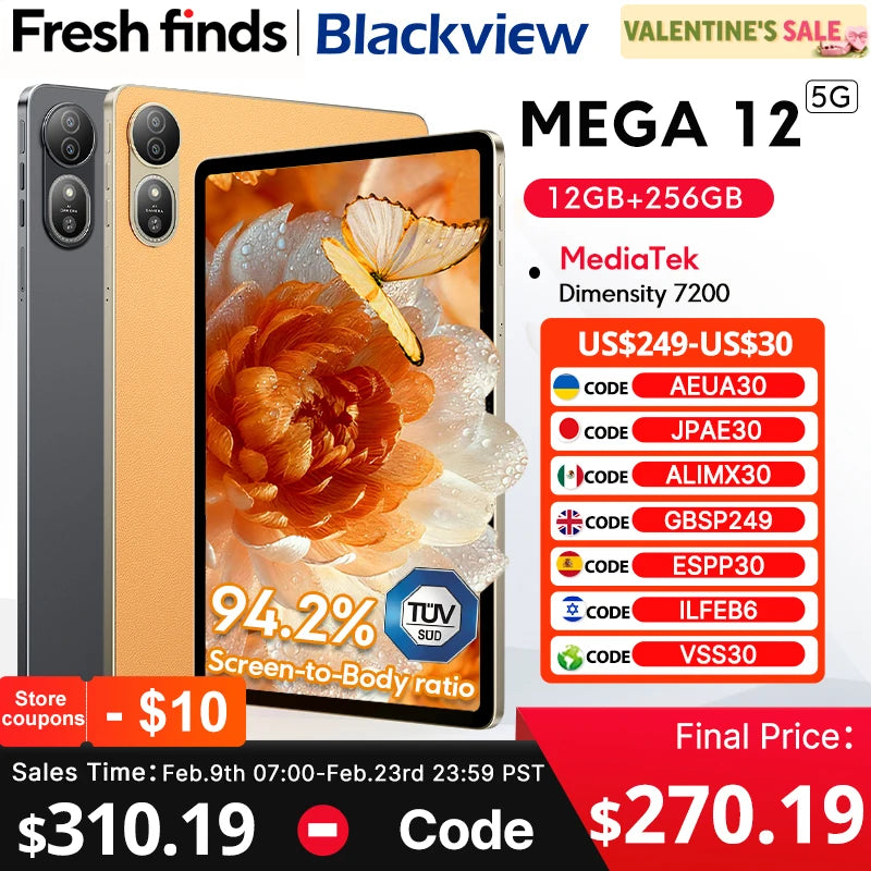 【World premiere】Blackview MEGA 12 Tablet 5G 12.2" 2.4K 120Hz Display Dimensity 7200 CPU IP69K Waterproof 50MP 10000mAh Pad PC