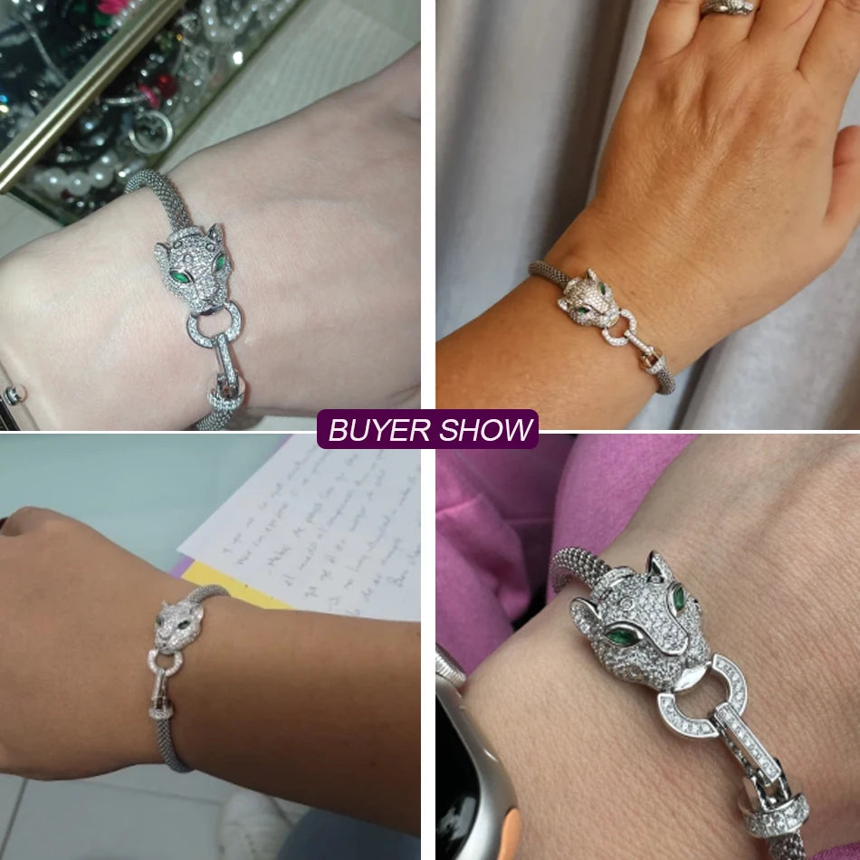 ALLNOEL 100% 925 Silver Bracelet For Women Hollow Leopard Head Panther Snake New Year Gifts Hip Hop Animal Jewelry Wholesale