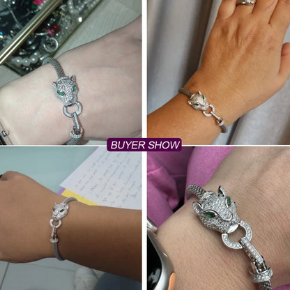 ALLNOEL 100% 925 Silver Bracelet For Women Hollow Leopard Head Panther Snake New Year Gifts Hip Hop Animal Jewelry Wholesale