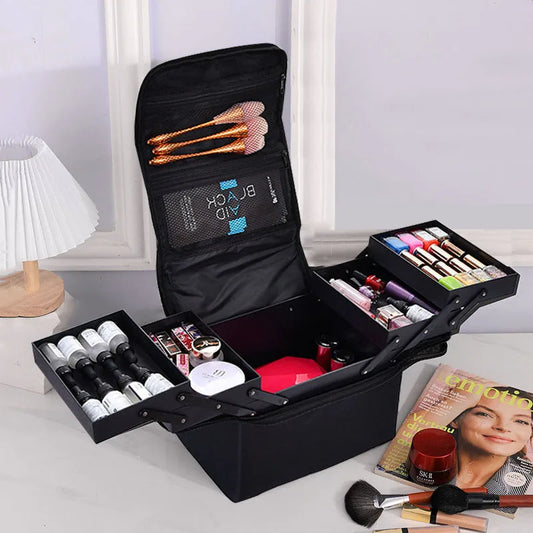 Large Makeup Carrying Train Case For Women Manicurist Toolbox 4 Tier Storage Box Travel Makeup Case Professional Nail Organizer