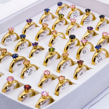 36Pcs/lot Fashion Stainless Steel Zircon Heart Love Rings For Women Mix Style Wedding Engagement Jewelry