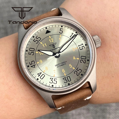 Tandorio Titanium Ultralight Dive 39mm Men's Pilot Watch Automatic Miyota 8215/PT5000 Movt AR Sapphire 20BAR Waterproof Luminous