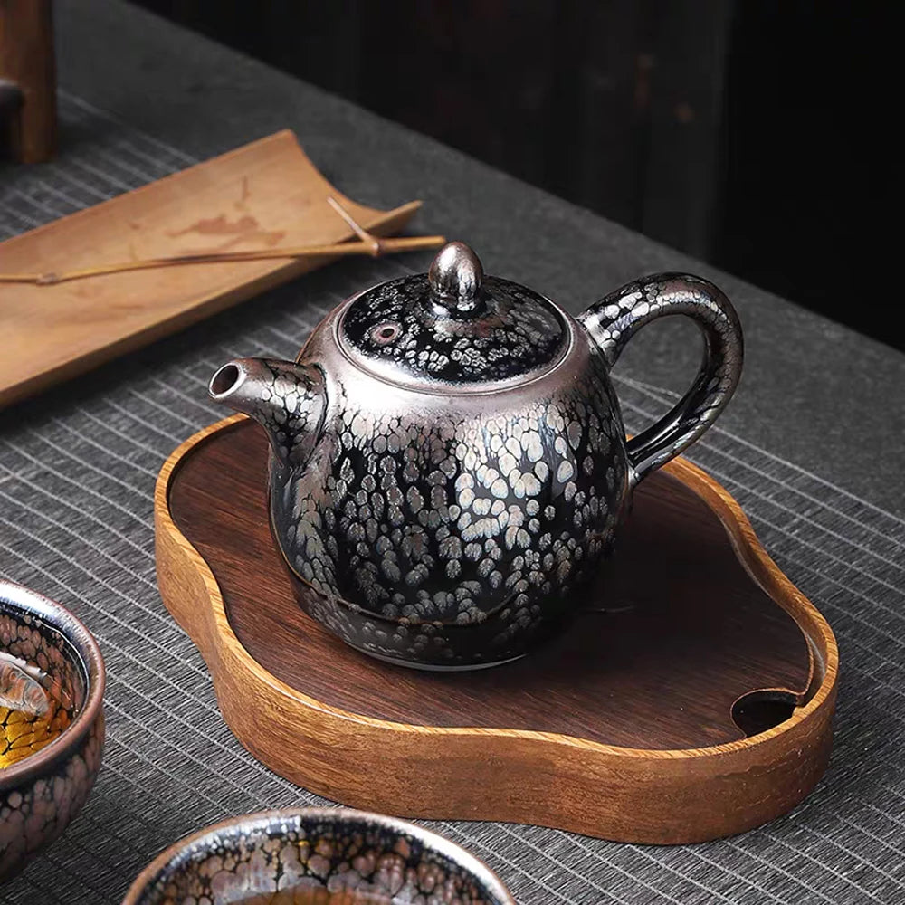 Jianzhan 340ml Tenmokus Teapot Chinese Ancient Style Craft Ceramic Tea Pot Natural oilspot Glaze intangible cultural heritage