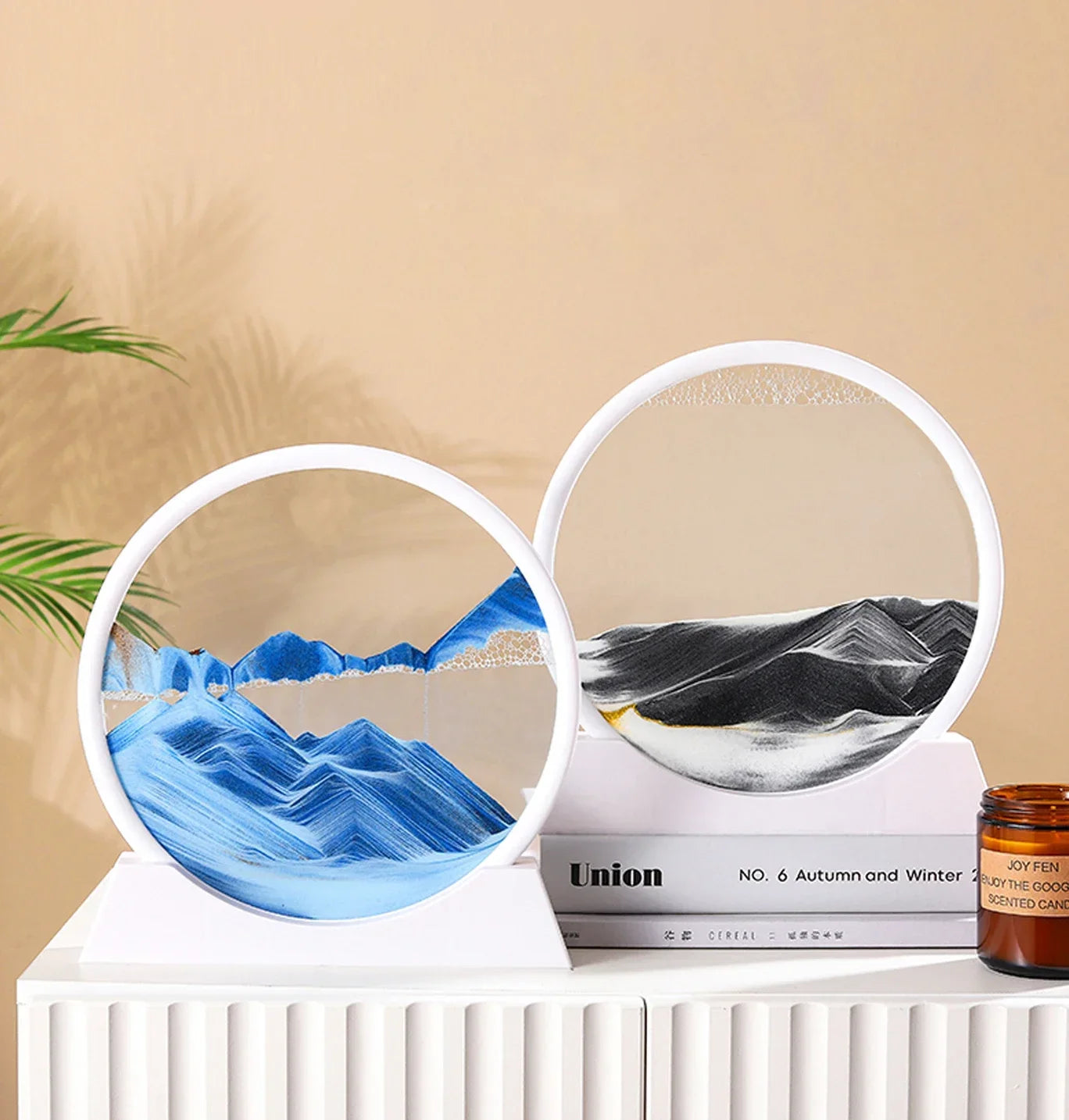 Sandscape Moving Sand Art Picture Round Glass Deep Sea Quicksand Craft Home Decor Gift 3D Liquid Hourglass Flowing Sand Painting