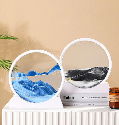 Sandscape Moving Sand Art Picture Round Glass Deep Sea Quicksand Craft Home Decor Gift 3D Liquid Hourglass Flowing Sand Painting