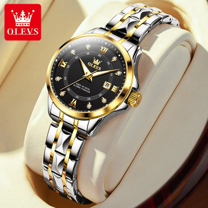 OLEVS 2906 Fashion Date Quartz Couple Watches Diamond Top Brand Luxury Watch For Men Women Waterproof Stainless Steel Wristwatch