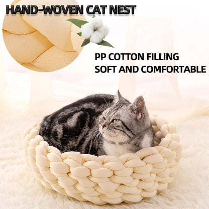 Weave Pet Nest Thick Line Dog Kennel Diameter 30-60cm Warm Detachable Washable Round Cat Bed Four Seasons Available Pet Supplies