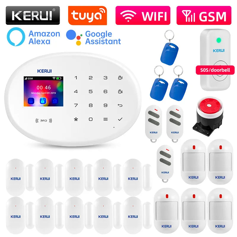 KERUI W202 Home Security Alarms WIFI GSM Alarm System Kit Tuya Smart Remote Control with Motion Detector Door Sensor for House