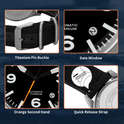 BERNY Pilot Titanium Automatic Watch for Men Sapphire AR Coated 10Bar Supper Luminous Men Wristwatch Sports Aviation Men Watches