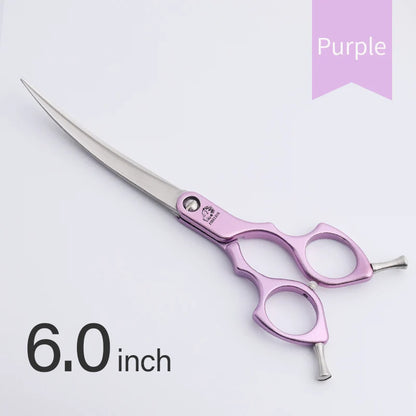 FIRELION Professional 440C 6.0/6.5 Inch Colorful Dog Grooming Scissors Pet Curved Scissors for Cutting Dogs Hair