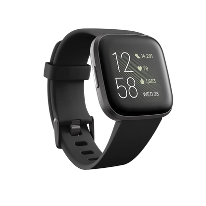 Versa 2 Smartwatch – Heart Rate, Voice Assistant, Sleep & Swim Tracking, Black/Carbon
