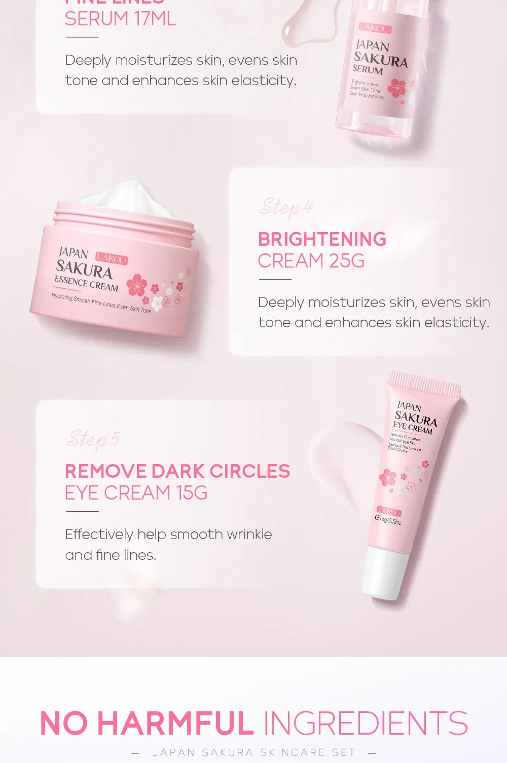 LAIKOU Sakura 5-Piece Skincare Gift Set – Moisturising Korean Valentine's Day Kit