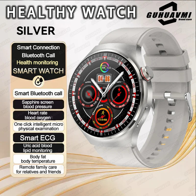 2025 New Men Health Expert Smart Watch Blood Pressure Blood Lipid Uric Acid ECG+PPG Body Temperature NFC HD Bluetooth Call Watch