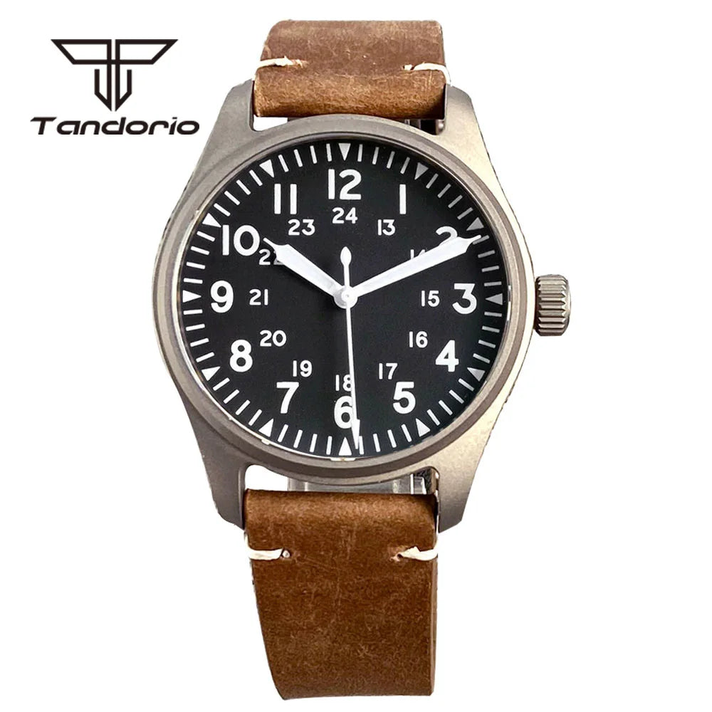 Tandorio Titanium Ultralight Dive 39mm Men's Pilot Watch Automatic Miyota 8215/PT5000 Movt AR Sapphire 20BAR Waterproof Luminous