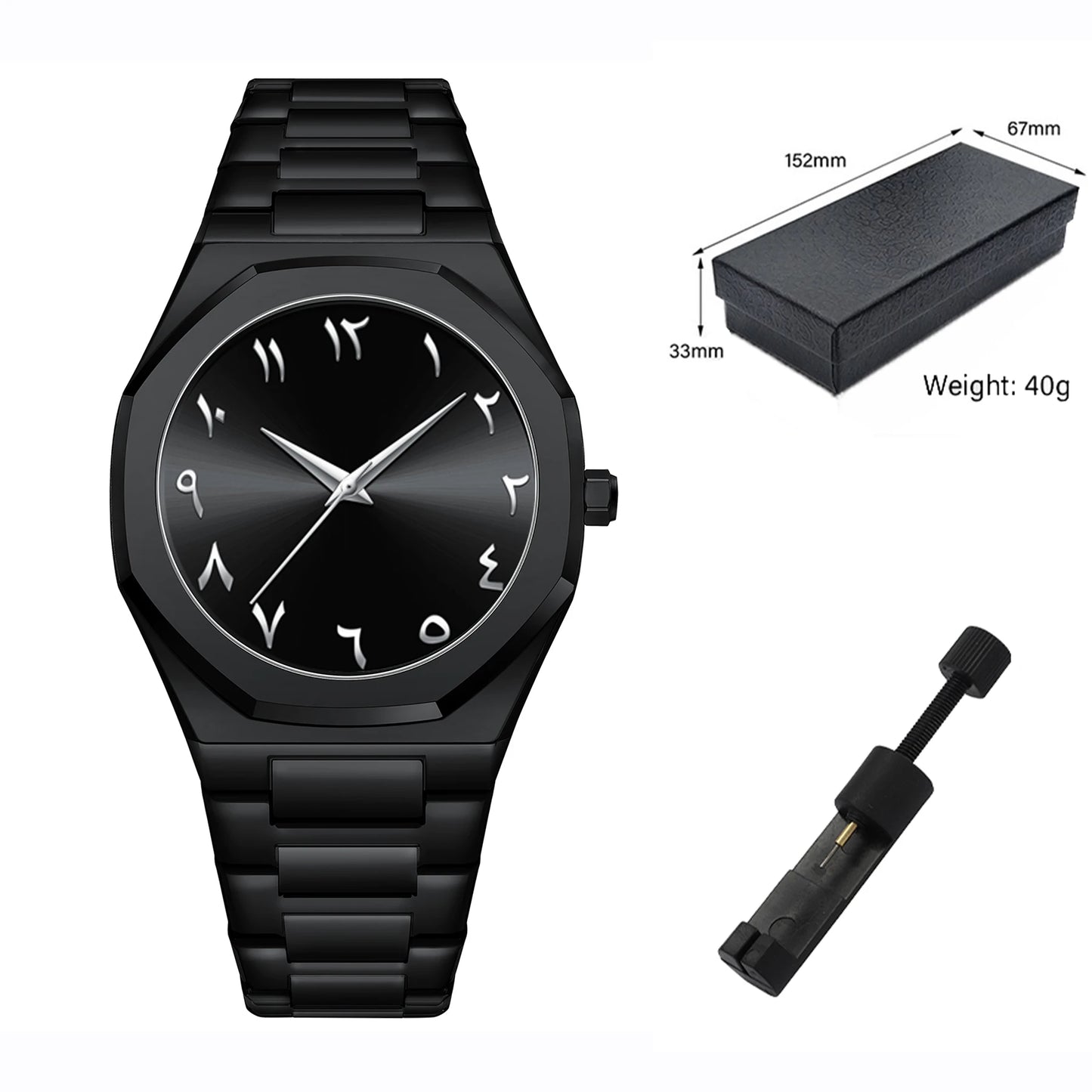 Modern minimalist personality creative all-black men's watch Arabic digital sports leisure alloy men's watch unique design watch