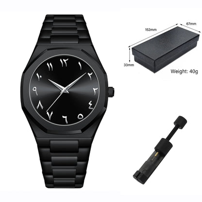 Modern minimalist personality creative all-black men's watch Arabic digital sports leisure alloy men's watch unique design watch