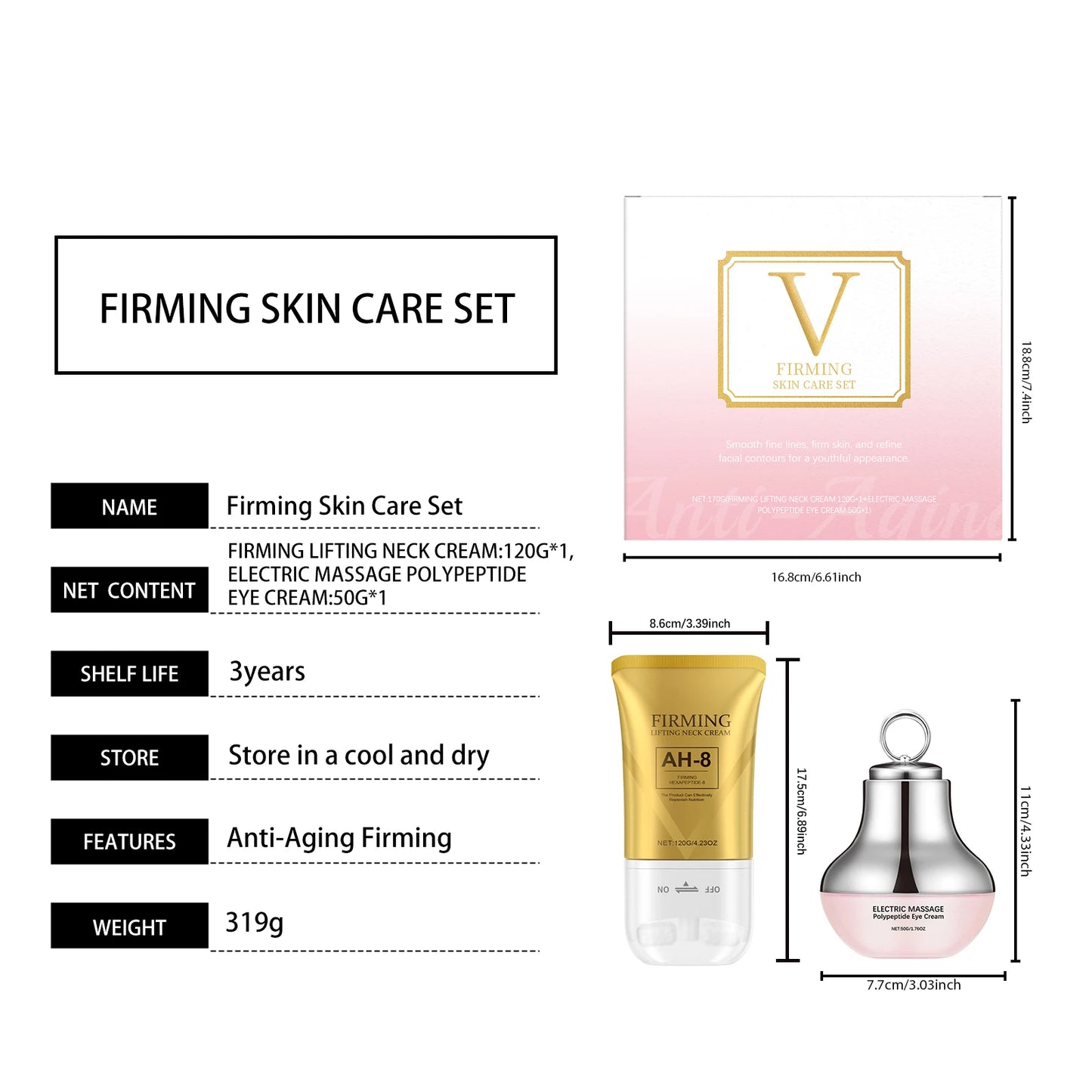 AH-8 Neck Eye Care Set Electric Massage Eye Cream Neck Firming Lotion Smooth Fine Lines Moisturize Tighten Revitalizing Skincare