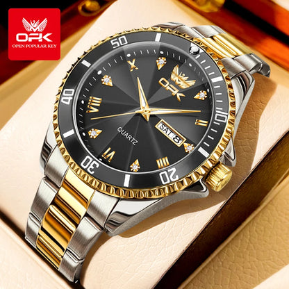 OPK 8171 Men Watch Luxury Brand Original Men Quartz Watch Fashion Simple Stainless Steel Waterproof Luminous Dual Calendar Watch