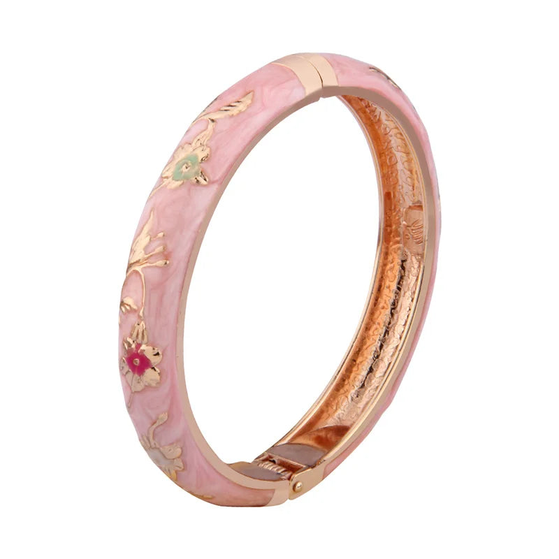 Cloisonne Bangles For Women Bracelet On Hand Flower Enamel Jewelry Women's Hand Bracelets Female Bangle Mother's Day Gifts Wife
