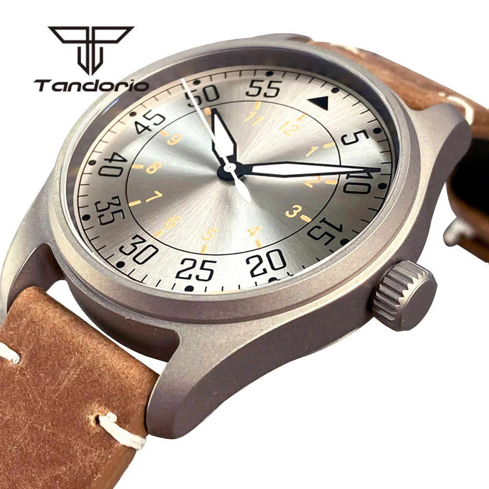 Tandorio Titanium Ultralight Dive 39mm Men's Pilot Watch Automatic Miyota 8215/PT5000 Movt AR Sapphire 20BAR Waterproof Luminous