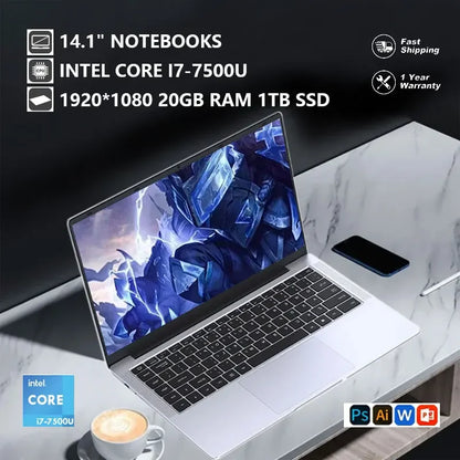 2025 Laptop Core i7 7500U A3950 Portable Laptops Windows 11 Pro 16GB DDR4 1TB SSD 1920*1080 HD PC Gaming Computer Notebook Gamer