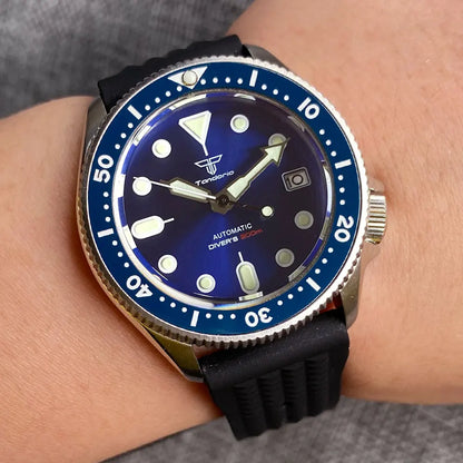 37mm 200M Diving NH35A Ceramic Bezel 120 Click Sapphire Glass Luminous Auto Orange Dial Men Watch 3.8 Crown