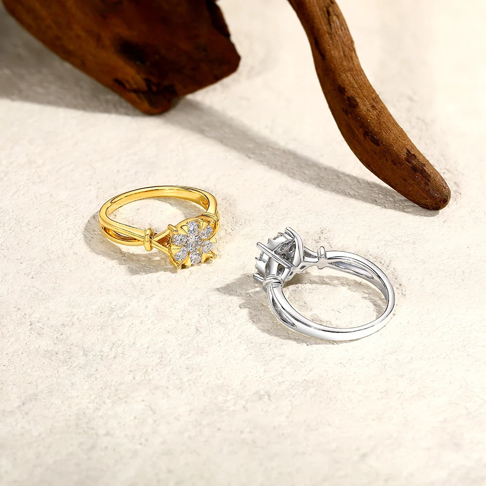 ATTAGEMS Classical  0.2ct Moissanite Ring For Women Flower Cluster Design D VVS1 925 Sterling Silver Wedding Rings Fine Jewelry