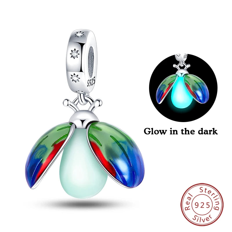 Charms Luminous Firefly Stars Cherry S925 Silver Pendants Beads 3mm DIY Party Christmas Fine Jewelry Making Gifts