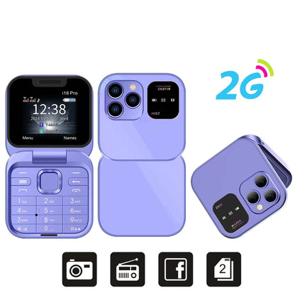 SERVO i16 Pro 2G GSM/4G LTE Network Small Flip Mobile Phone 2 SIM Standby Call Recording Speed Dial 1.77" Mini Folding Cellphone