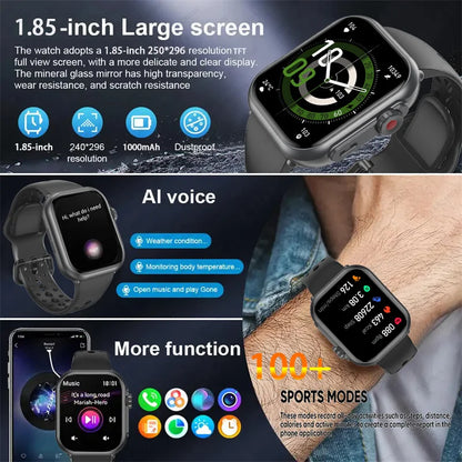 For Apple Watch Ultra 2 1000 mAh Smart Watch Men Women 1.85-inch HD Full Touch Screen IP68 Waterproof Bluetooth Call Smartwatch