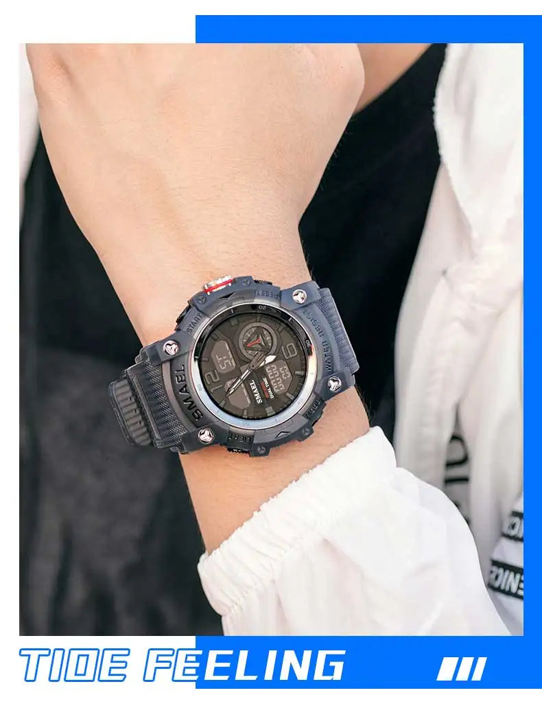 SMAEL 8007 Military Sport Watch – LED Digital Dual Time, Waterproof Men's Wristwatch