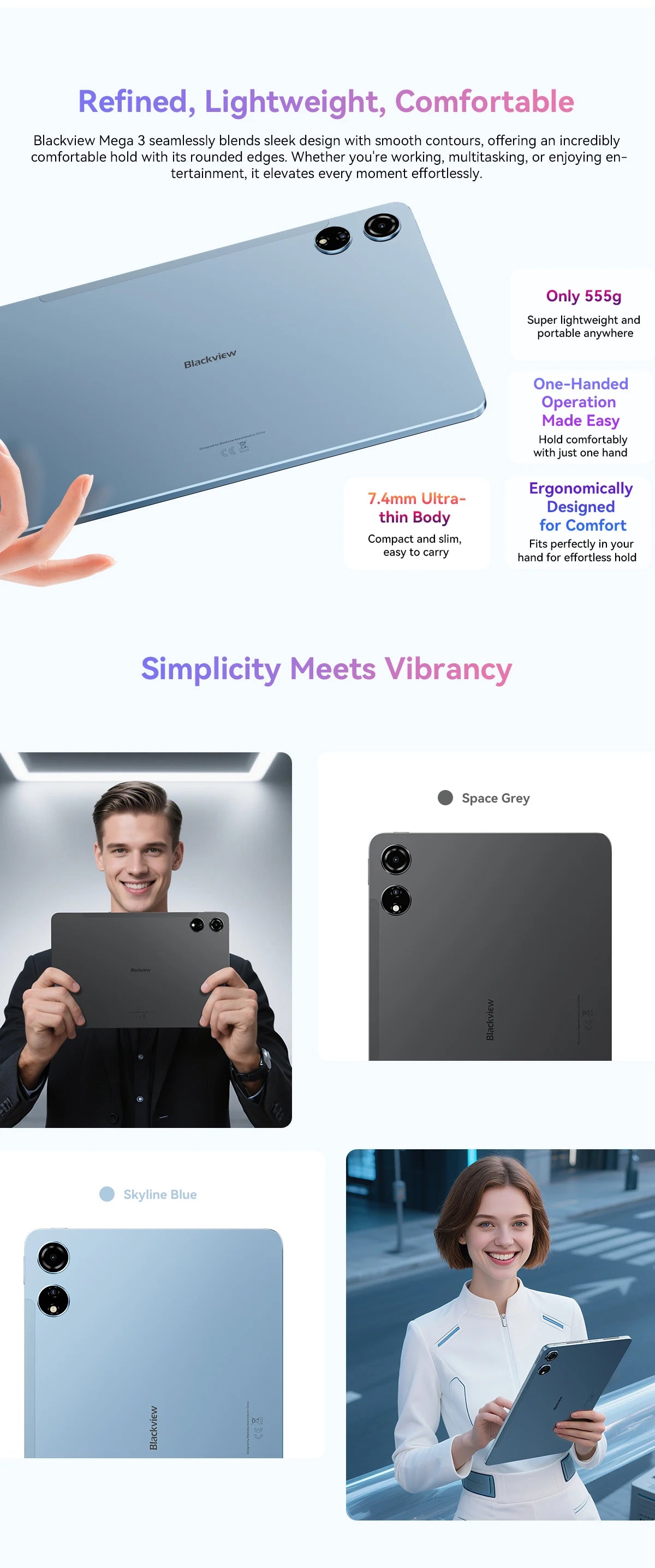 【World premiere】Blackview MEGA 3 Tablet 12.1" 2.5K 90Hz Display 12GB 256GB 8800mAh 50MP Camera 33W Fast Charging Android 15 Pa