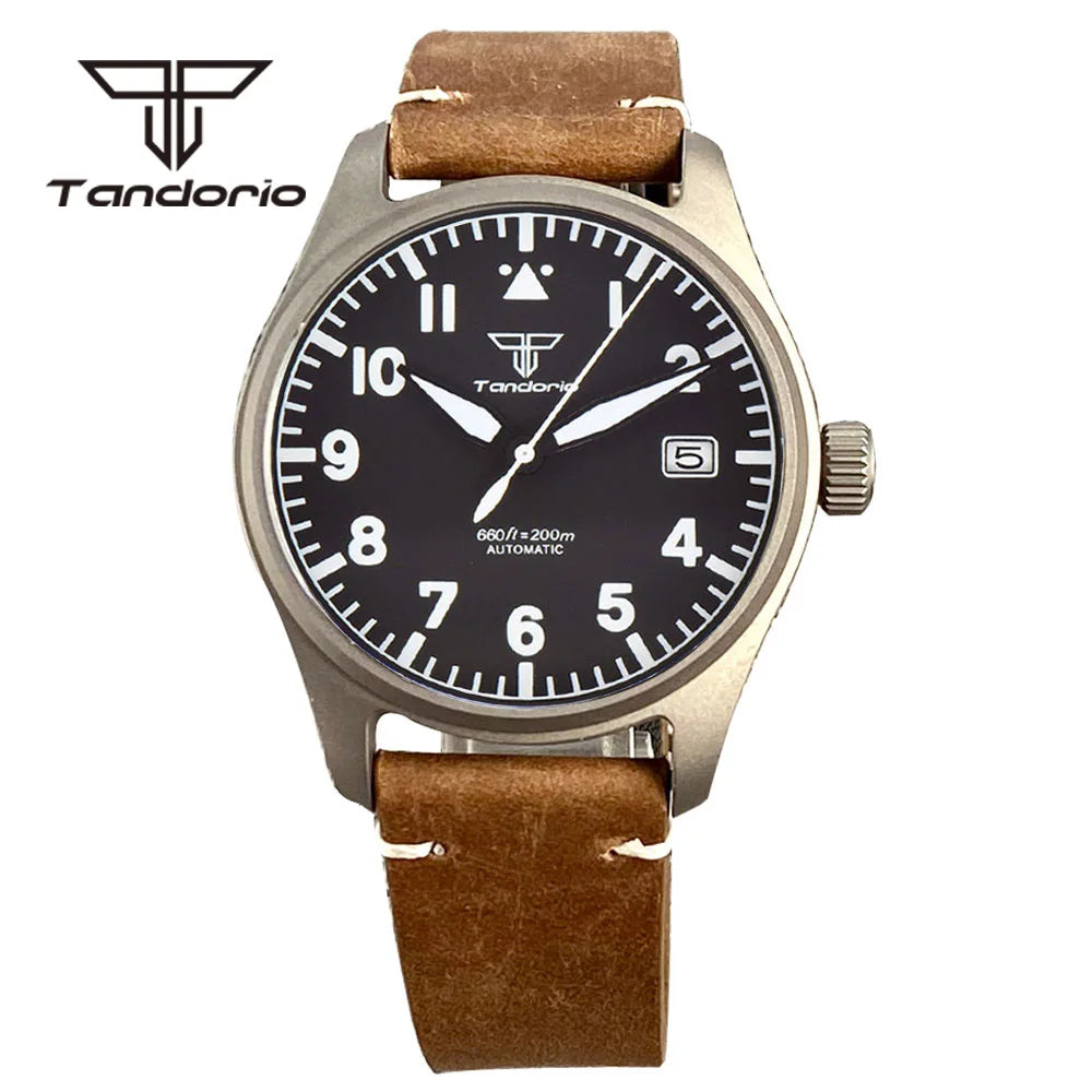 Tandorio Titanium Ultralight Dive 39mm Men's Pilot Watch Automatic Miyota 8215/PT5000 Movt AR Sapphire 20BAR Waterproof Luminous