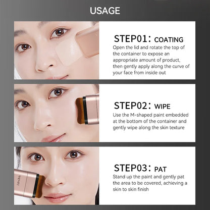 Light & Moist Hydrating Foundation Stick – Waterproof, Rotating Dual-Head with Brush