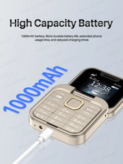 SERVO i16 Pro 2G GSM/4G LTE Network Small Flip Mobile Phone 2 SIM Standby Call Recording Speed Dial 1.77" Mini Folding Cellphone