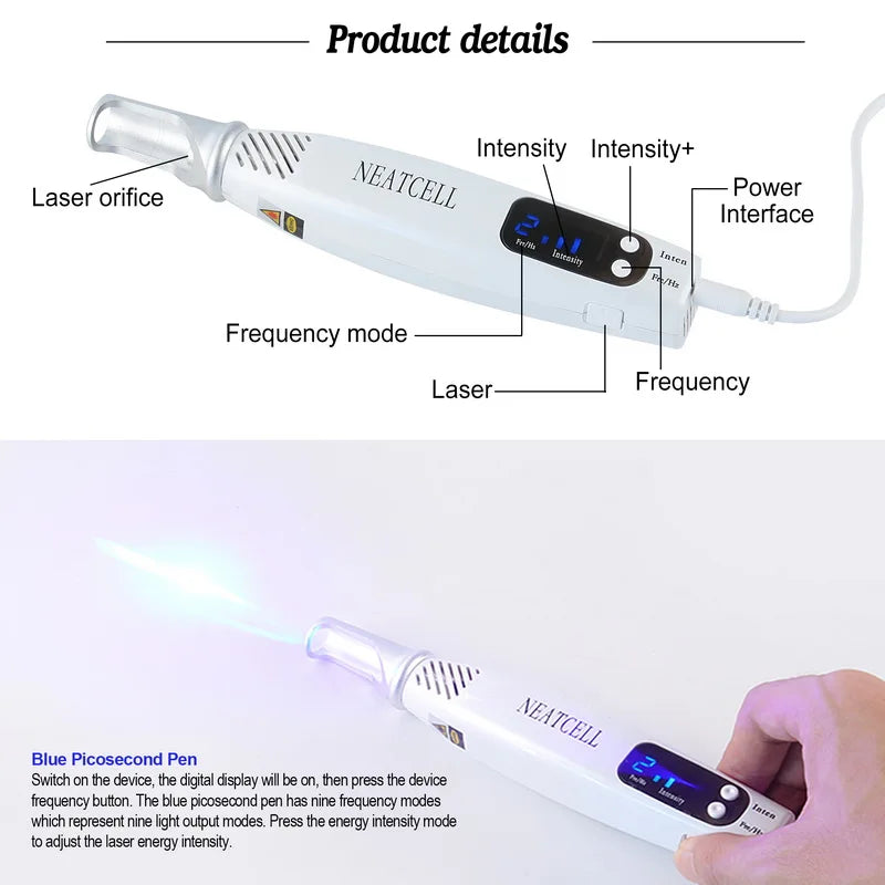 Picosecond Laser Pen Freckle Tattoo Removal Dark Spot Remover Blue & Red Light Machine Portable Scar Mole Remover Beauty Care