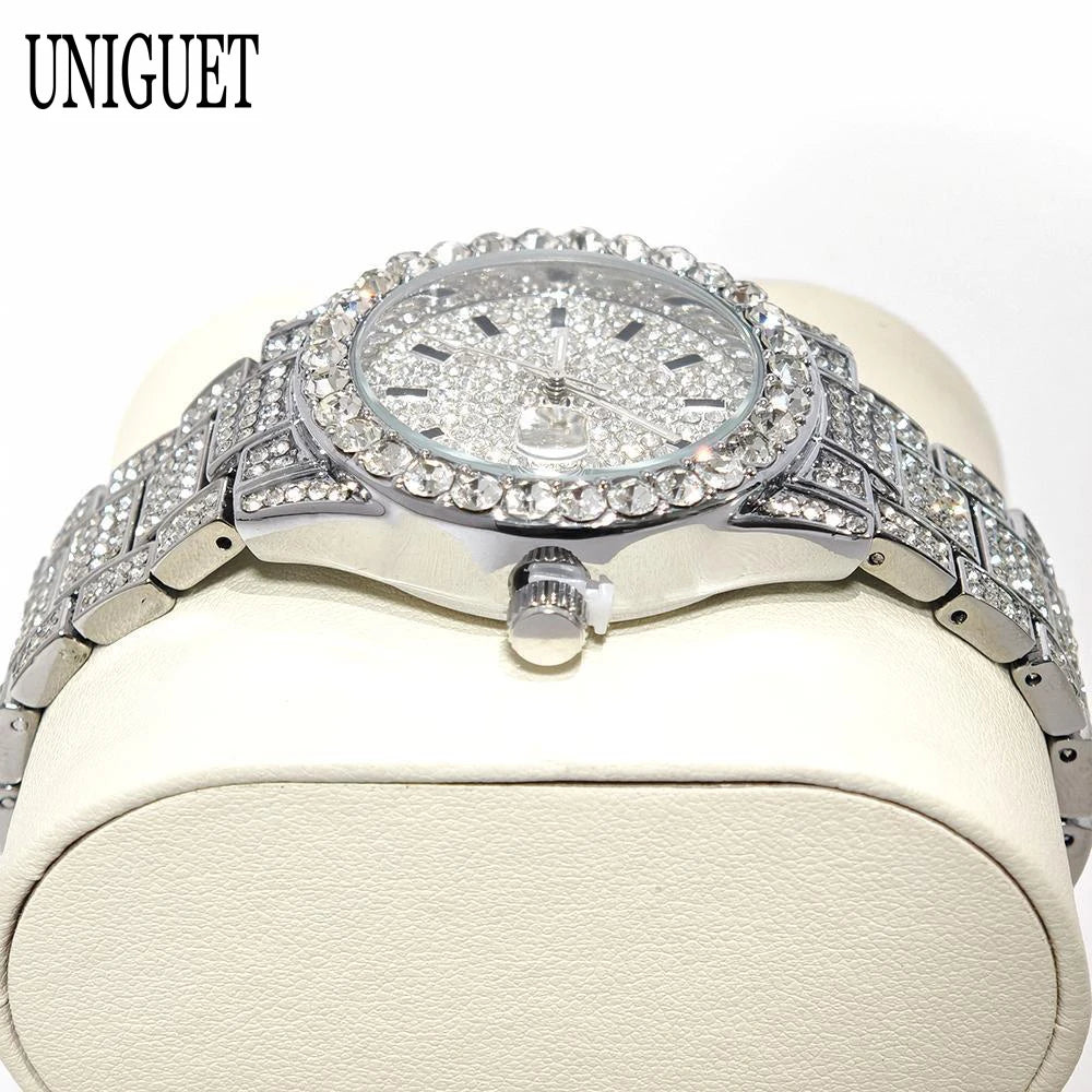 2025 Hot Fashion Gold Watches Women Luxury Stainless Steel Elegant Iced Diamond Jewelry Quartz Wristwatch Ladies Dropshipping