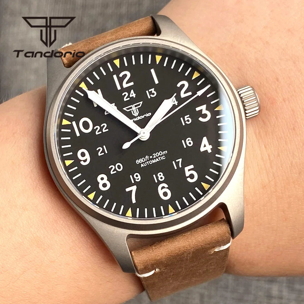 Tandorio Titanium Ultralight Dive 39mm Men's Pilot Watch Automatic Miyota 8215/PT5000 Movt AR Sapphire 20BAR Waterproof Luminous