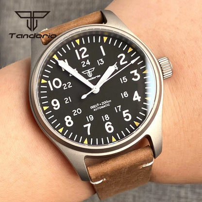 Tandorio Titanium Ultralight Dive 39mm Men's Pilot Watch Automatic Miyota 8215/PT5000 Movt AR Sapphire 20BAR Waterproof Luminous
