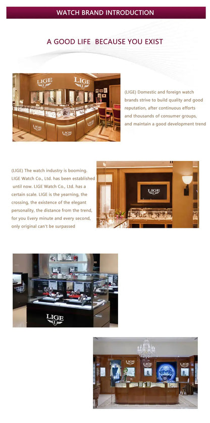 LIGE Top Brand Luxury Square Quartz Watches for Men Fashion Casual Sport 50M Waterproof Man Watch Auto Date Military Chronograph