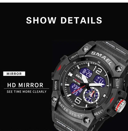 SMAEL 8007 Military Sport Watch – LED Digital Dual Time, Waterproof Men's Wristwatch