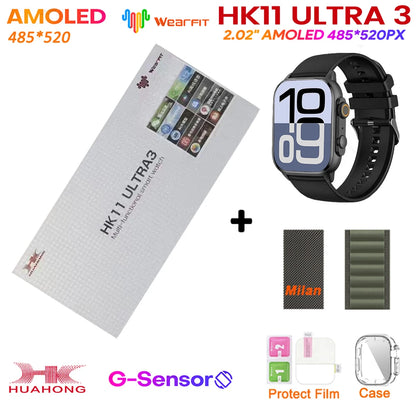 2025 HK11 ULTRA 3 Smartwatch 49mm HD AMOLED 4G ROM Bluetooth Network ChatGPT Call Robot Clock NFC Compass Men Women Smart Watch