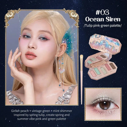 Flower Knows Moonlight Mermaid Eyeshadow Delicate Matte Glow Shimmer Chameleon Waterproof 5 Color Glitter Eye Shadow Palette