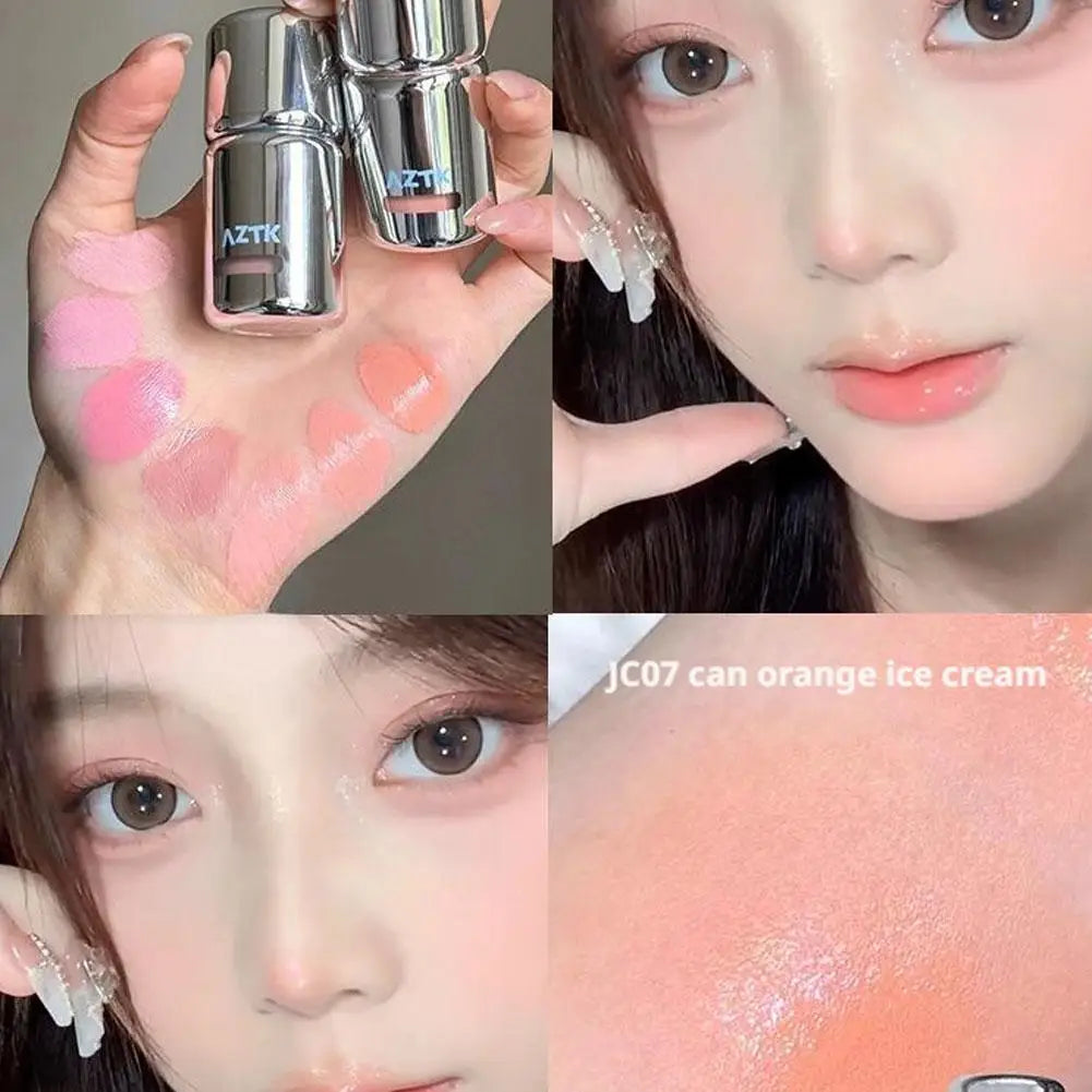 Liquid Powder Blusher, High Gloss, Three In One, Shrink And Expand Color, Natural Nude Color, Pseudo Plain Blush