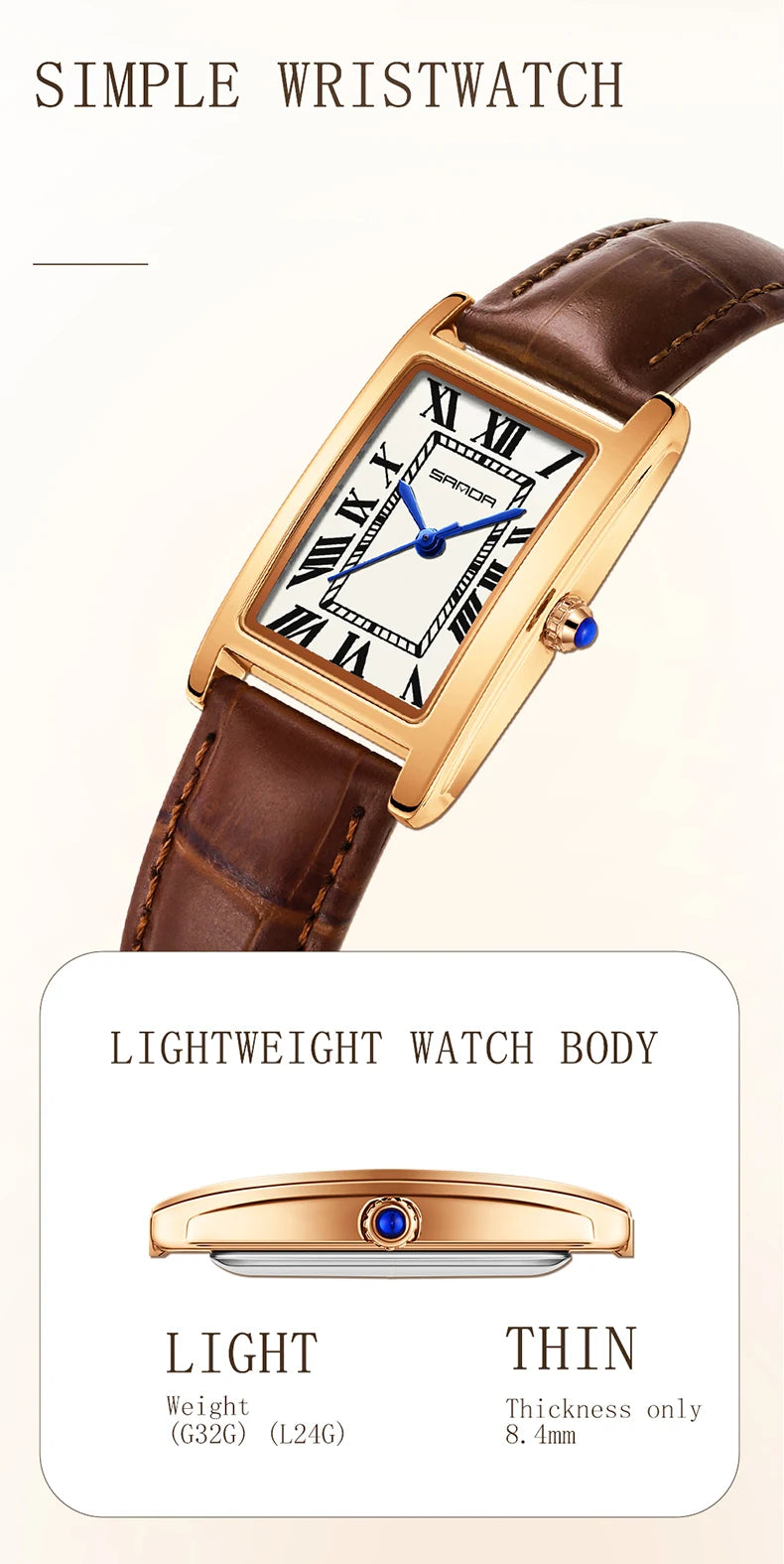 SANDA Luxury Tank Couple Watch Wear Resistant Leather Strap Square Dial Waterproof Sport Casual Women Men Quartz Watches Reloj