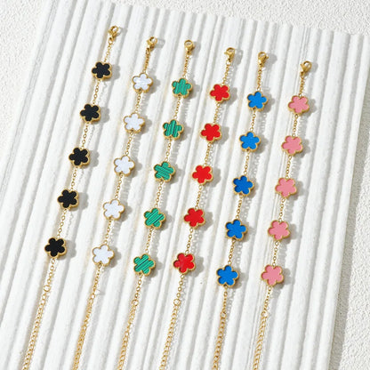 Stainless Steel Bracelet Double Sided Five Leaf Petals Flower Gold Plated Clover Women Fashion Jewelry