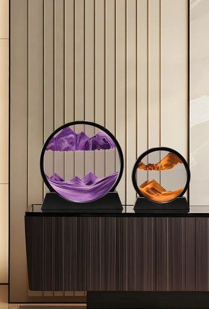 Sandscape Moving Sand Art Picture Round Glass Deep Sea Quicksand Craft Home Decor Gift 3D Liquid Hourglass Flowing Sand Painting