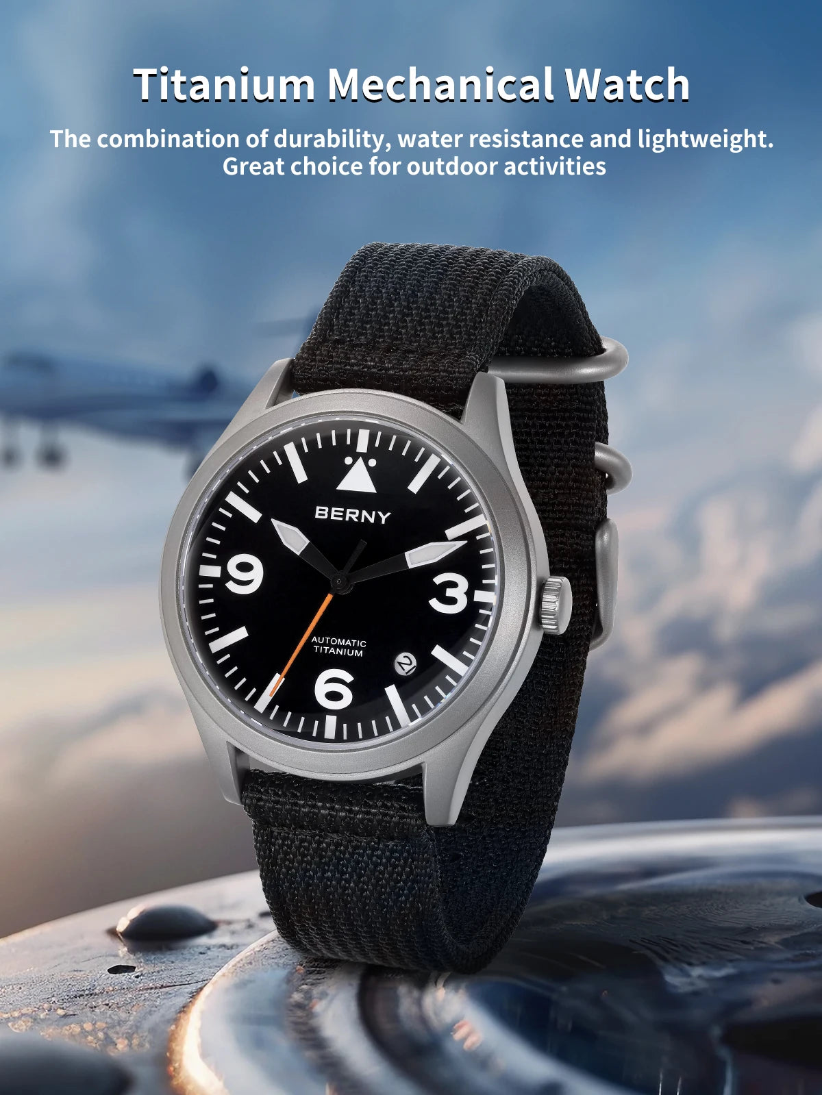 BERNY Pilot Titanium Automatic Watch for Men Sapphire AR Coated 10Bar Supper Luminous Men Wristwatch Sports Aviation Men Watches